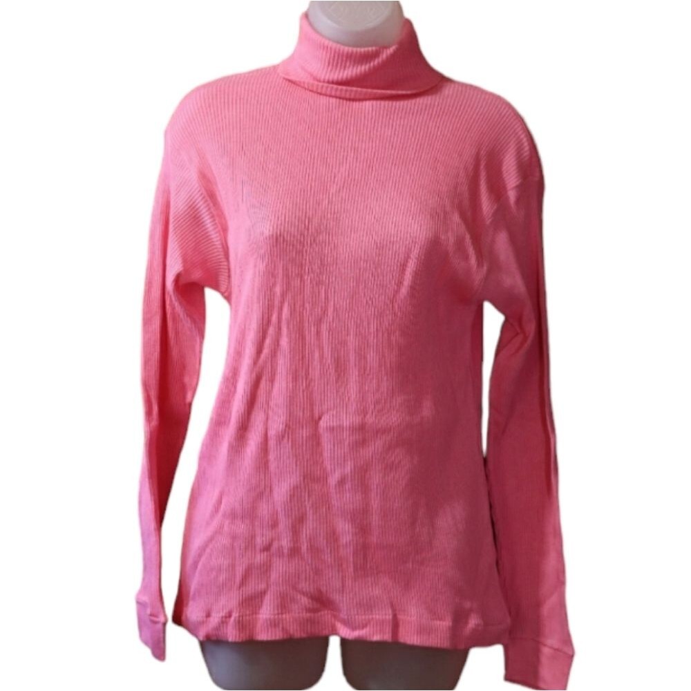 Amna Vintage Pink Turtle Neck Sweater Pullover XL 100% Cotton